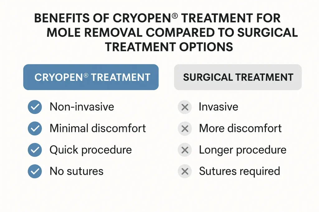 Table to show the benefits of getting moles removed Old Trafford from LA LIPO