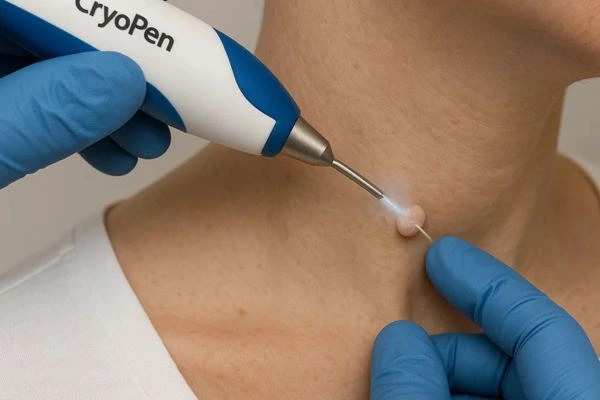 Person receiving Cryotherapy skin tag removal Old Trafford