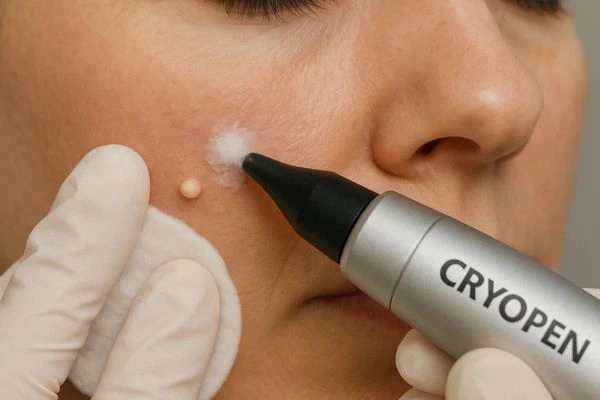 Woman receiving milia removal treatment Old Trafford