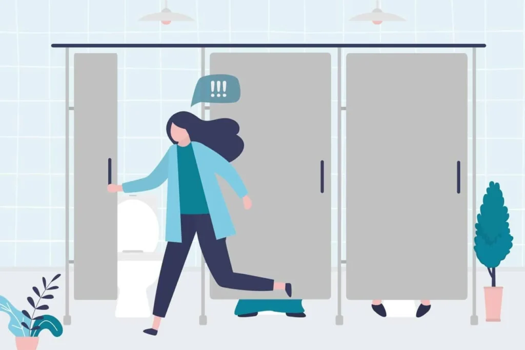 graphic of Urine incontinence Old Trafford woman running to the toilet.