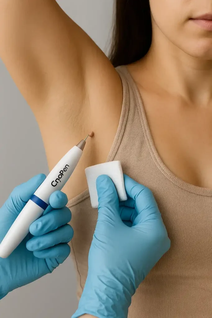 woman having cryopen to remove underarm skin tags Old Trafford