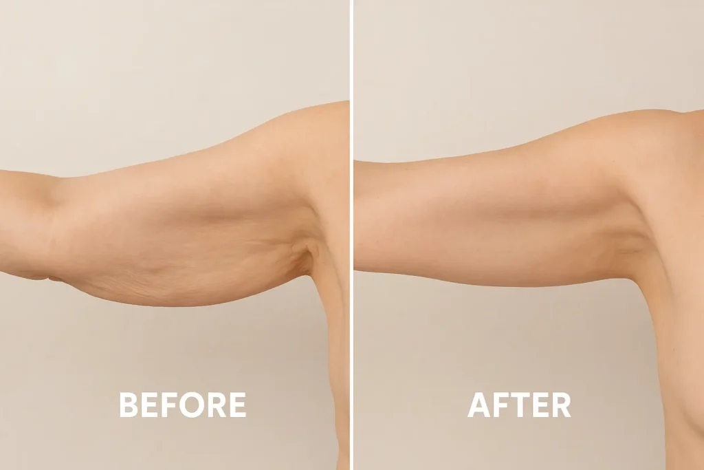 Picture of LA LIPO Old Trafford before and after results of skin tightening treatment on the upper arms.